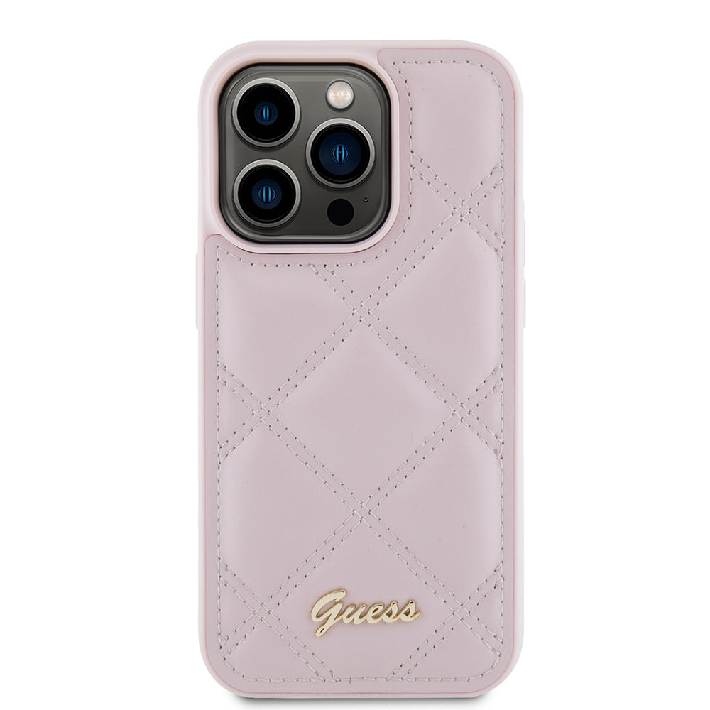 Case for Apple iPhone 15 Pro Max, Guess, Quilted Metal Logo, Pink