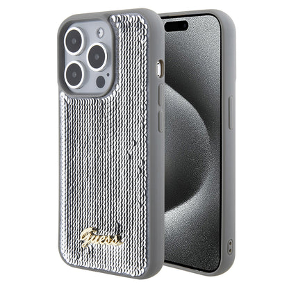 Etui na Apple iPhone 15 Pro Max, Guess, Sequin Script Metal, Srebrne