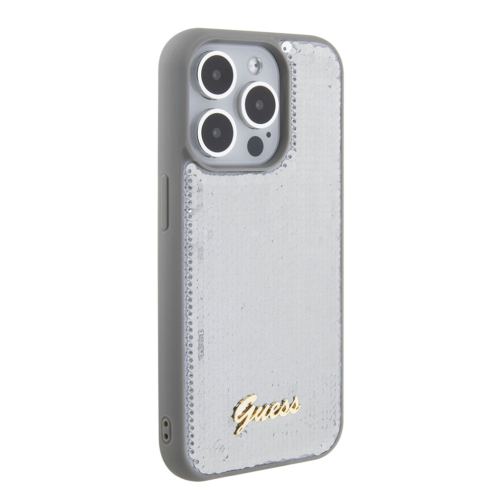 Etui na Apple iPhone 15 Pro Max, Guess, Sequin Script Metal, Srebrne