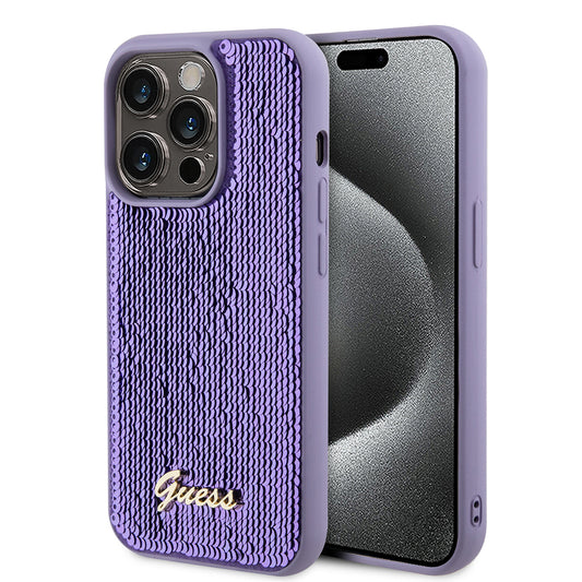 Case for Apple iPhone 15 Pro Max, Guess, Sequin Script Metal, Purple