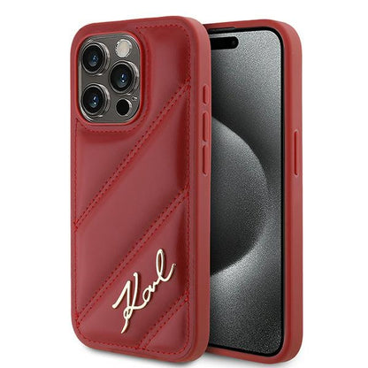 Etui na Apple iPhone 15 Pro Max, Karl Lagerfeld, Diagonal Quilted Script, Różowe