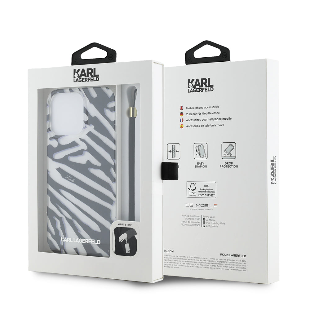 Etui na Apple iPhone 15 Pro Max, Karl Lagerfeld, IML Luxury Zebra Pattern with Strap, Czarne