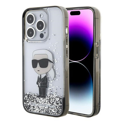 Etui na Apple iPhone 15 Pro Max, Karl Lagerfeld, Liquid Glitter Ikonik Karl, Przezroczyste