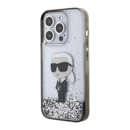 Etui na Apple iPhone 15 Pro Max, Karl Lagerfeld, Liquid Glitter Ikonik Karl, Przezroczyste