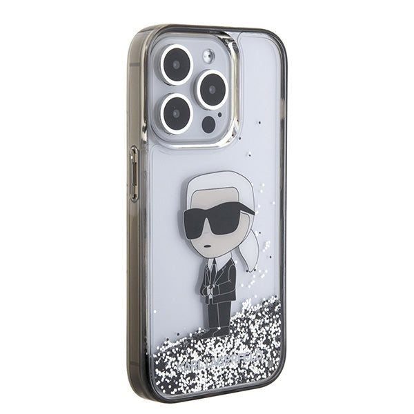 Etui na Apple iPhone 15 Pro Max, Karl Lagerfeld, Liquid Glitter Ikonik Karl, Przezroczyste