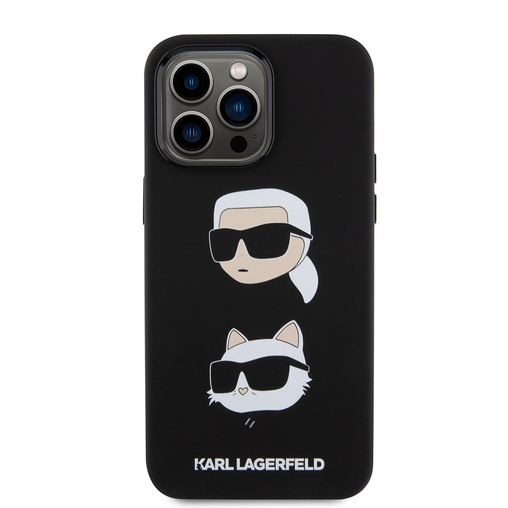 Etui na Apple iPhone 15 Pro Max, Karl Lagerfeld, Silikonowe Karl & Choupette Heads, Czarne