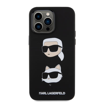 Etui na Apple iPhone 15 Pro Max, Karl Lagerfeld, Silikonowe Karl & Choupette Heads, Czarne