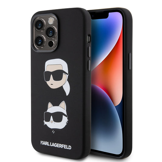 Etui na Apple iPhone 15 Pro Max, Karl Lagerfeld, Silikonowe Karl & Choupette Heads, Czarne