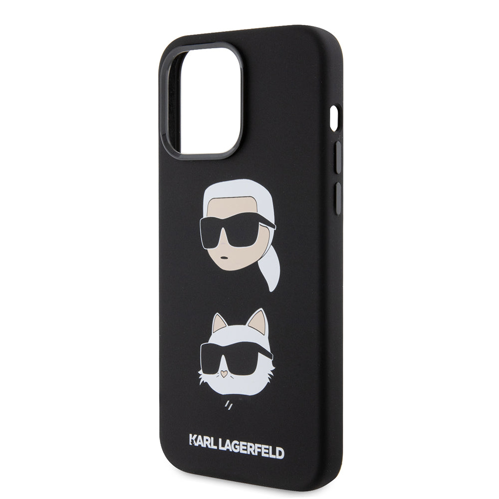Etui na Apple iPhone 15 Pro Max, Karl Lagerfeld, Silikonowe Karl & Choupette Heads, Czarne