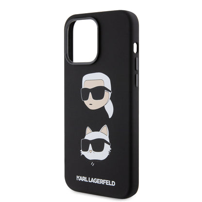Etui na Apple iPhone 15 Pro Max, Karl Lagerfeld, Silikonowe Karl & Choupette Heads, Czarne