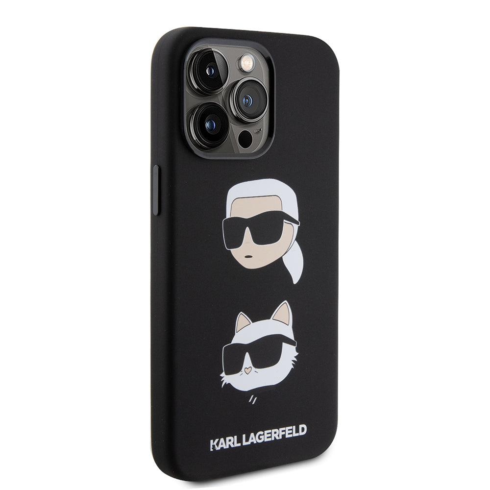 Etui na Apple iPhone 15 Pro Max, Karl Lagerfeld, Silikonowe Karl & Choupette Heads, Czarne