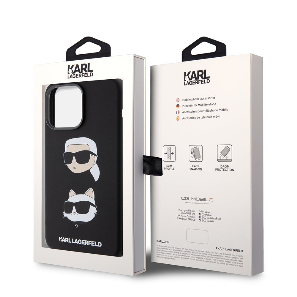 Etui na Apple iPhone 15 Pro Max, Karl Lagerfeld, Silikonowe Karl & Choupette Heads, Czarne
