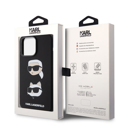 Etui na Apple iPhone 15 Pro Max, Karl Lagerfeld, Silikonowe Karl & Choupette Heads, Czarne