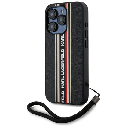 Case for Apple iPhone 15 Pro Max, Karl Lagerfeld, Saffiano Athleisure Stripes with Strap, Rosie