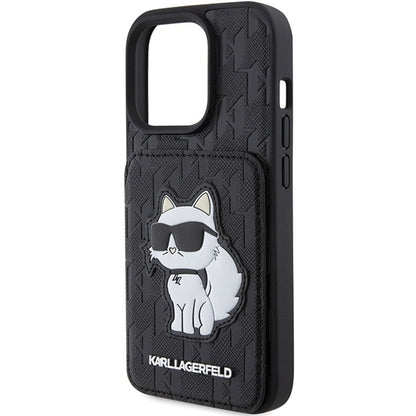 Etui na Apple iPhone 15 Pro Max, Karl Lagerfeld, Saffiano Cardslots and Stand Monogram Choupette, Czarne