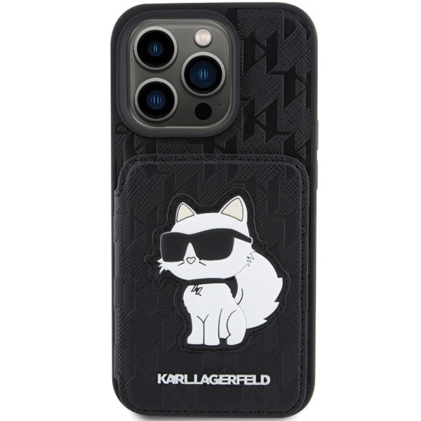 Etui na Apple iPhone 15 Pro Max, Karl Lagerfeld, Saffiano Cardslots and Stand Monogram Choupette, Czarne