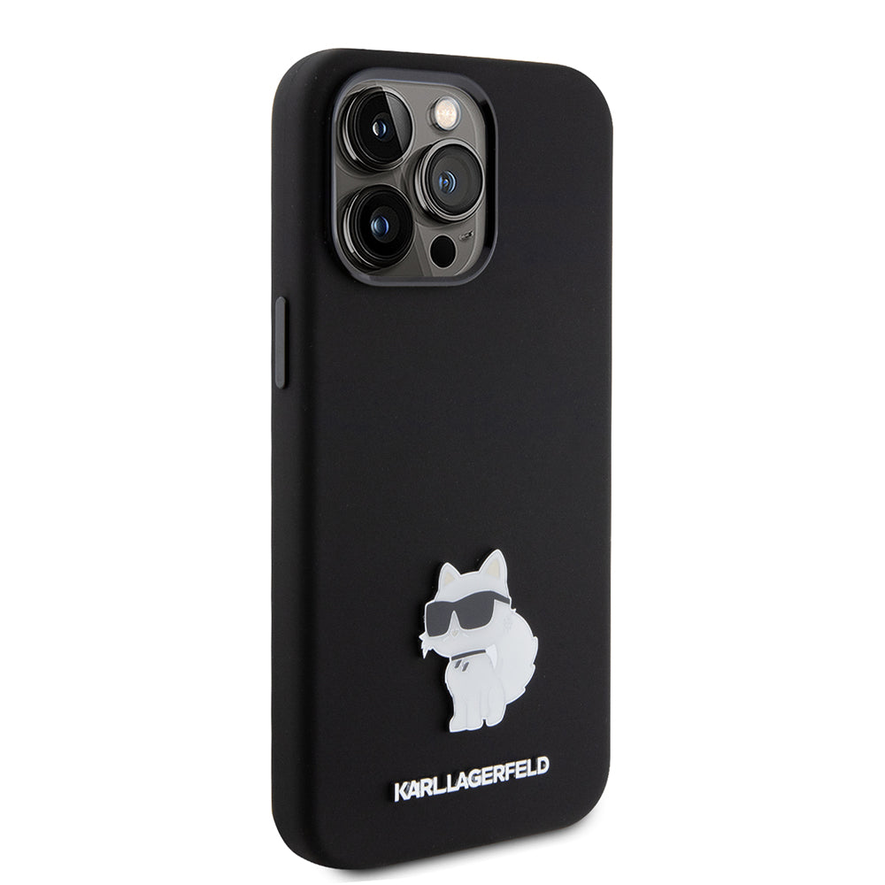 Etui na Apple iPhone 15 Pro Max, Karl Lagerfeld, Silicone Choupette Metal, Czarne