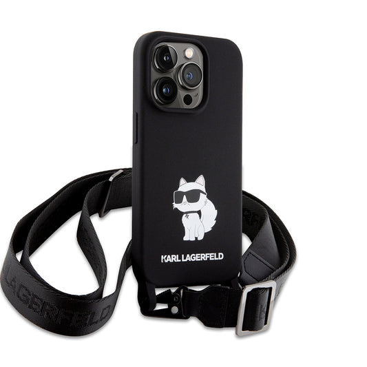 Etui na Apple iPhone 15 Pro Max, Karl Lagerfeld, Silicone Crossbody Choupette, Czarne