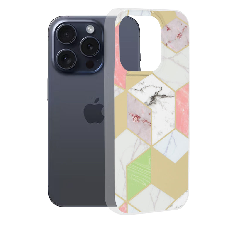 Case for Apple iPhone 15 Pro, Techsuit, Marble, Purple