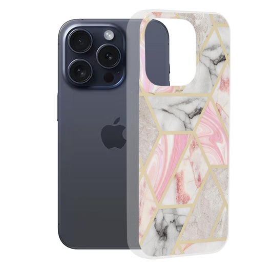 Etui na Apple iPhone 15 Pro, Techsuit, Marble, Różowe