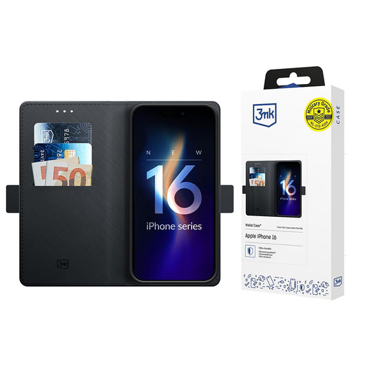 Etui na Apple iPhone 16, 3MK, Wallet, Czarny