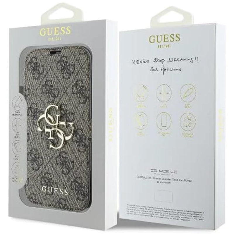 Etui na Apple iPhone 16, Guess, 4G Book, Brązowy