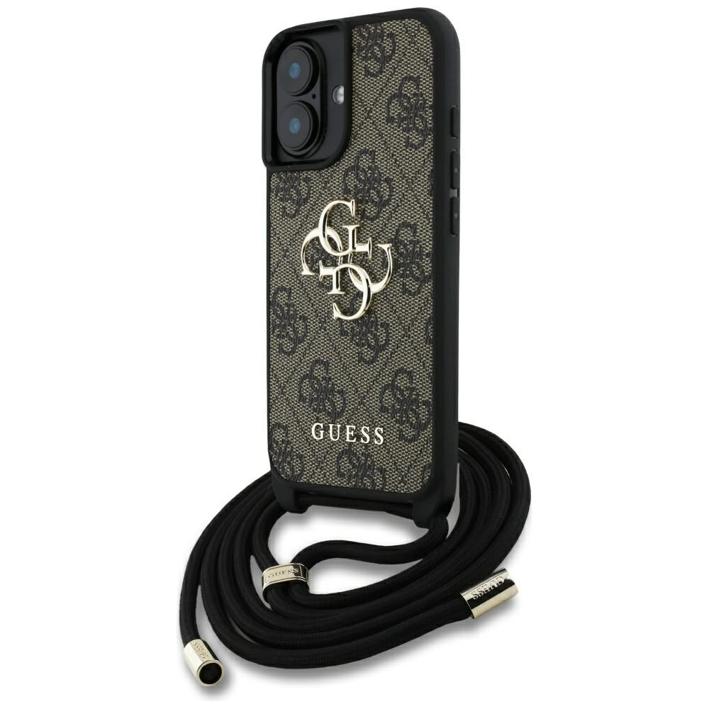 Etui na Apple iPhone 16, Guess, 4G CBDY Big Logo with Cord Strap, Brązowy