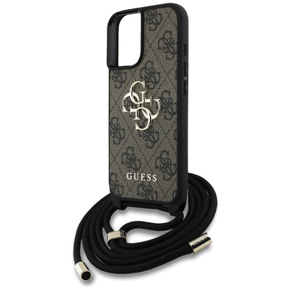 Etui na Apple iPhone 16, Guess, 4G CBDY Big Logo with Cord Strap, Brązowy