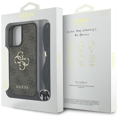 Etui na Apple iPhone 16, Guess, 4G CBDY Big Logo with Cord Strap, Brązowy