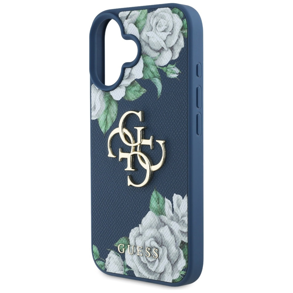 Etui na Apple iPhone 16, Guess, 4G Grained Roses Big Logo, Niebieskie.