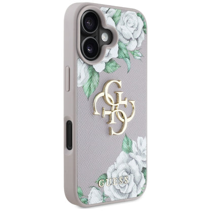 Etui na Apple iPhone 16, Guess, 4G Grained Roses Big Logo, Fioletowy
