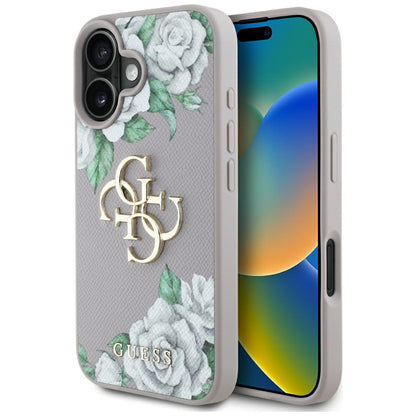 Etui na Apple iPhone 16, Guess, 4G Grained Roses Big Logo, Fioletowy