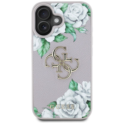 Etui na Apple iPhone 16, Guess, 4G Grained Roses Big Logo, Fioletowy