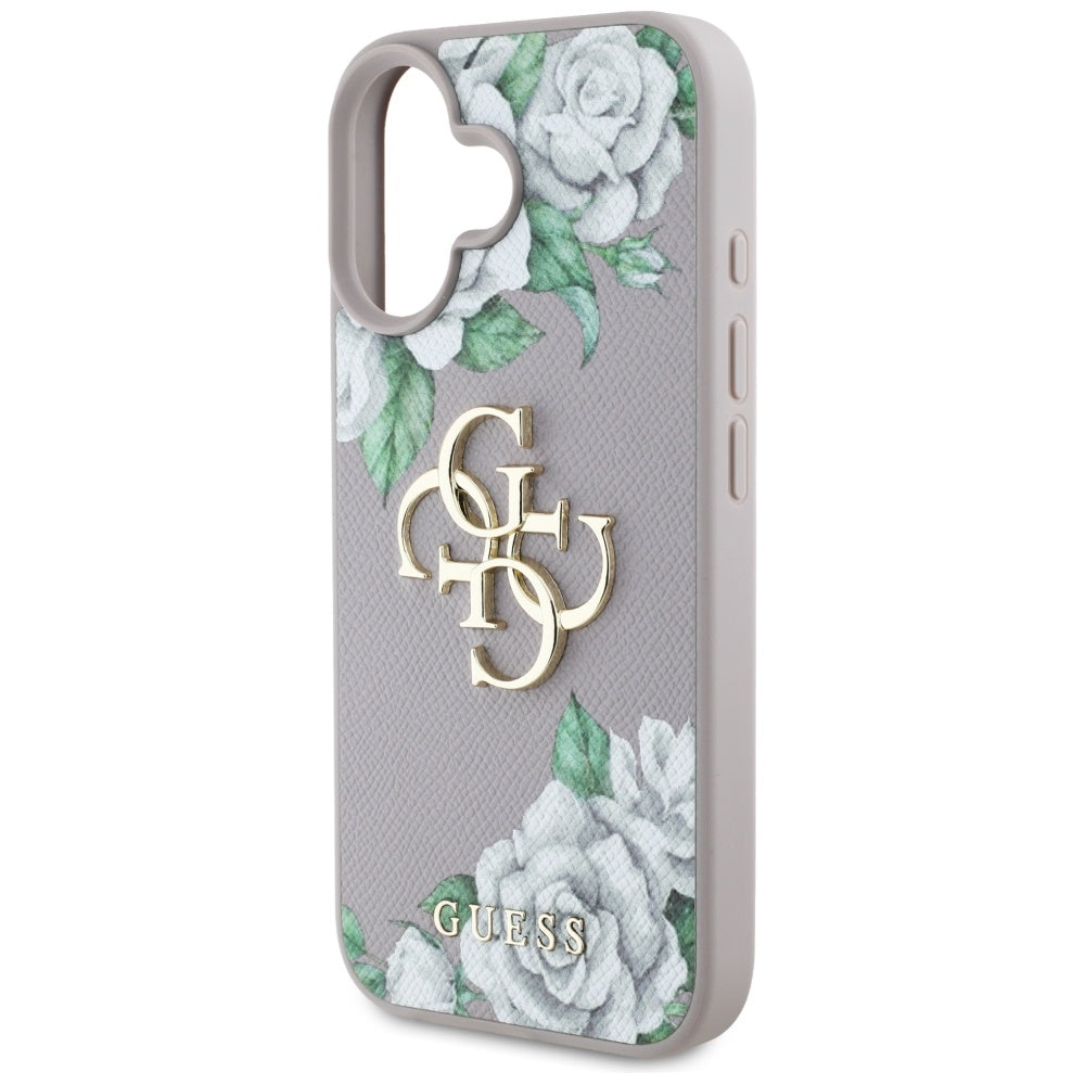 Etui na Apple iPhone 16, Guess, 4G Grained Roses Big Logo, Fioletowy