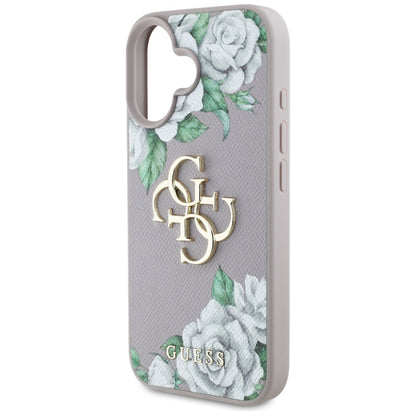Etui na Apple iPhone 16, Guess, 4G Grained Roses Big Logo, Fioletowy