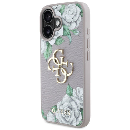 Etui na Apple iPhone 16, Guess, 4G Grained Roses Big Logo, Fioletowy