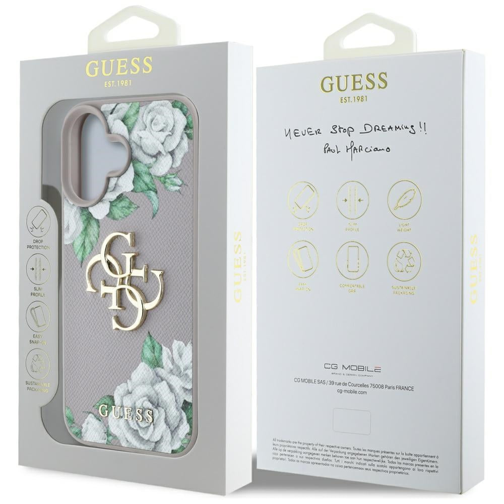 Etui na Apple iPhone 16, Guess, 4G Grained Roses Big Logo, Fioletowy