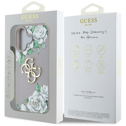Etui na Apple iPhone 16, Guess, 4G Grained Roses Big Logo, Fioletowy