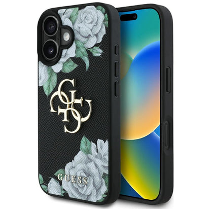 Etui na Apple iPhone 16, Guess, 4G Grained Roses Big Logo, Czarne