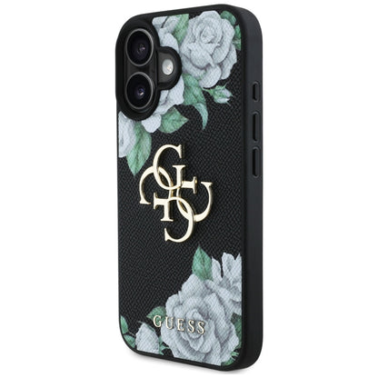 Etui na Apple iPhone 16, Guess, 4G Grained Roses Big Logo, Czarne