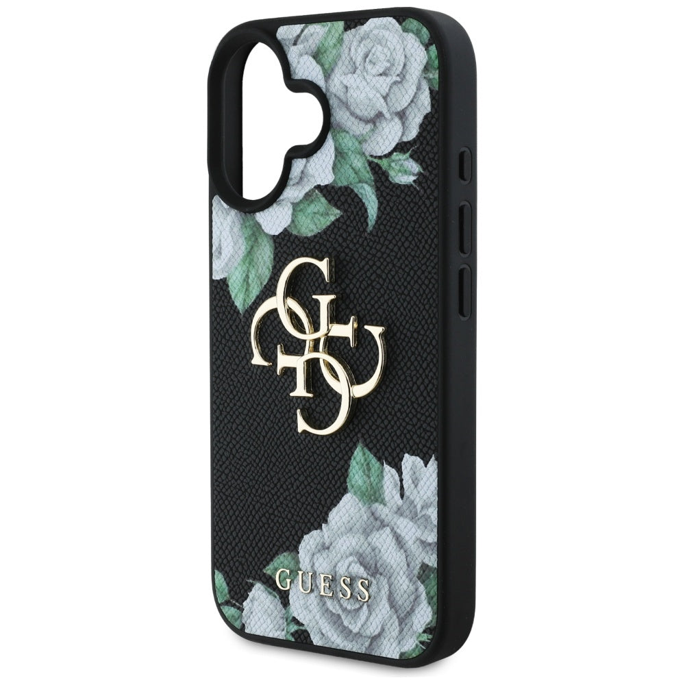 Etui na Apple iPhone 16, Guess, 4G Grained Roses Big Logo, Czarne
