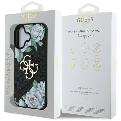 Etui na Apple iPhone 16, Guess, 4G Grained Roses Big Logo, Czarne
