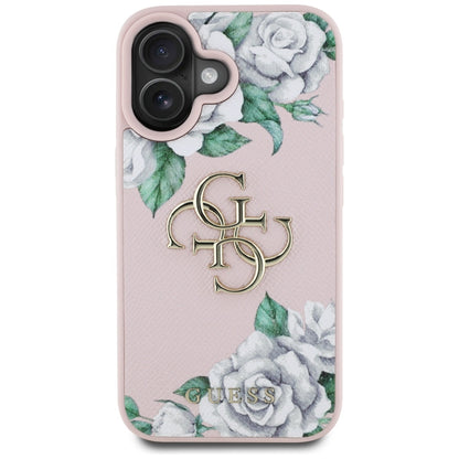 Etui na Apple iPhone 16, Guess, 4G Grained Roses Big Logo, Różowy