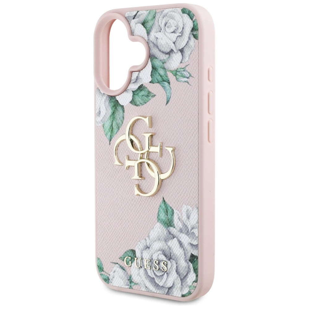 Etui na Apple iPhone 16, Guess, 4G Grained Roses Big Logo, Różowy