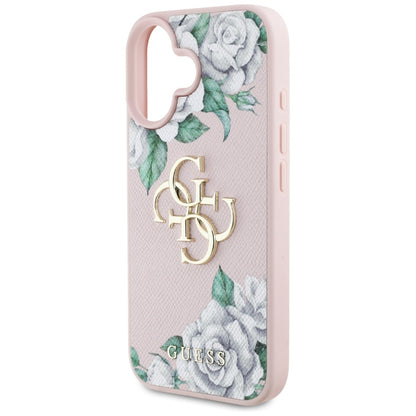 Etui na Apple iPhone 16, Guess, 4G Grained Roses Big Logo, Różowy
