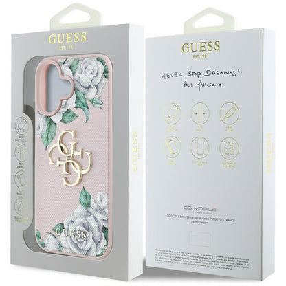 Etui na Apple iPhone 16, Guess, 4G Grained Roses Big Logo, Różowy