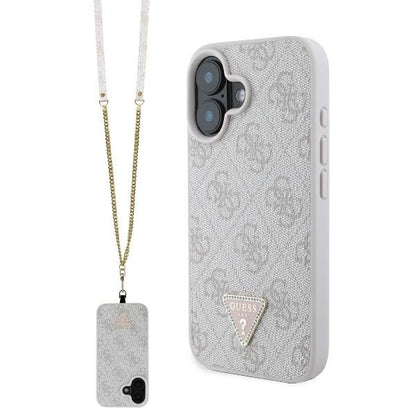 Etui dla Apple iPhone 16, Guess, Crossbody 4G Triangle Strass, Różowy