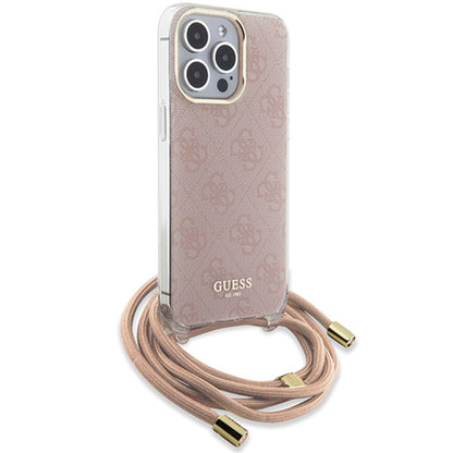 Etui na Apple iPhone 16, Guess, Crossbody Cord 4G Print, Różowy