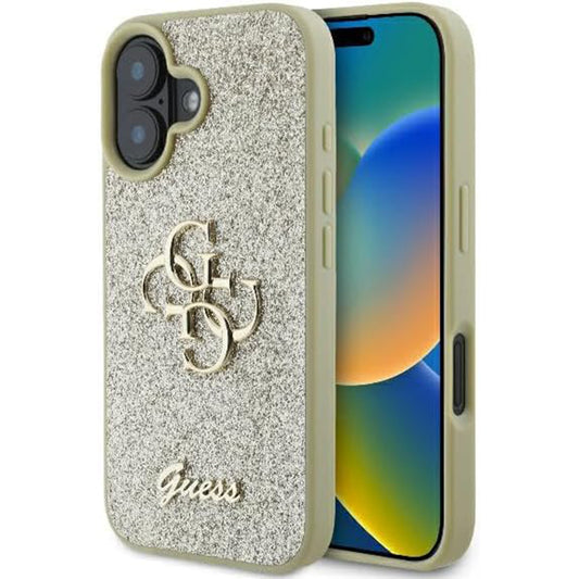 Etui na Apple iPhone 16, Guess, Fixed Glitter Big 4G, Złote