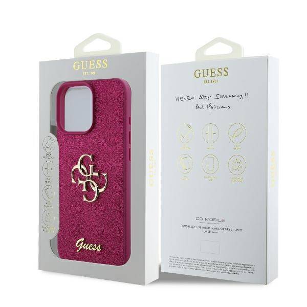 Etui na Apple iPhone 16, Guess, Fixed Glitter Big 4G, Fioletowy
